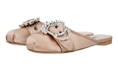 MIU MIU by Prada Satin Kristall Slides Mules Sandalen 5S075B Nudo NEU -  37