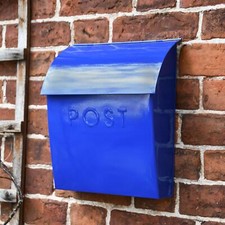 Deluxe Contemporary Steel Wall Mounted Post Box in Dark Blue - With Lock