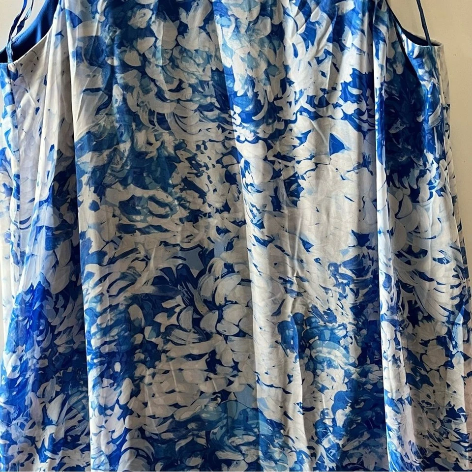 Eliza J Royal Blue Sheath Halter Dress w Floral Print Chiffon Overlay size 18W - Image 4 of 4