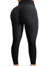 Women's Tummy Control Workout Ruched Butt Lift Textured Leggings, Black, Small