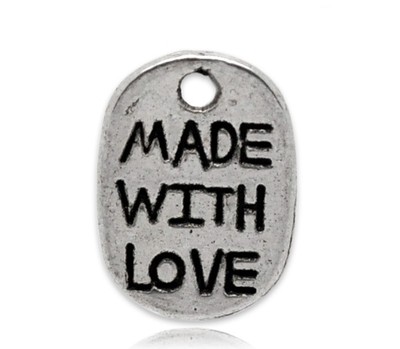 Lot De 20 Pendentifs Breloques 'Made With Love' Argentés - 11mm X 8mm - Neuf - Fabriqué En France