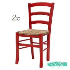 Sedia Paesana in Legno Fondino Paglia Rosso Passione - 2 pezzi SPEDIZIONE GRATIS