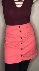 H&M Divided 6 Red Cotton Stretch Denim Button Down Pockets A-line Jean Skirt