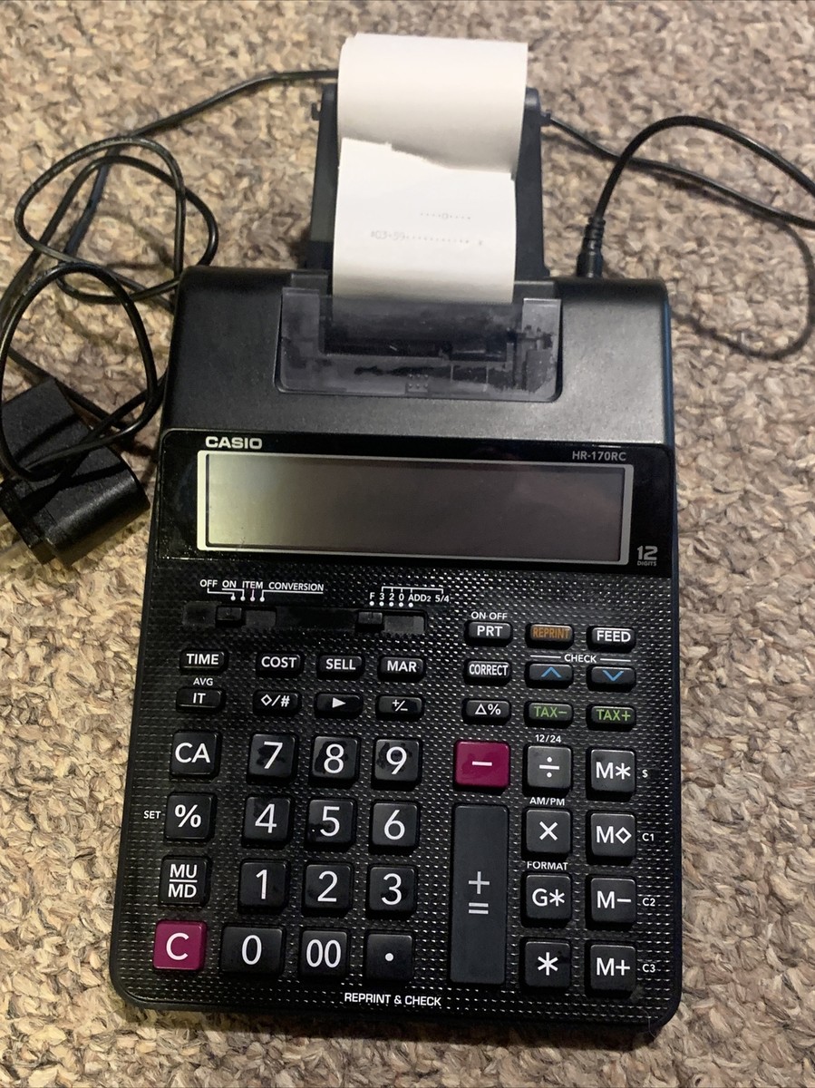 VINTAGE Casio Printing Calculator prints HR-170RC Calculator Black printer  roll