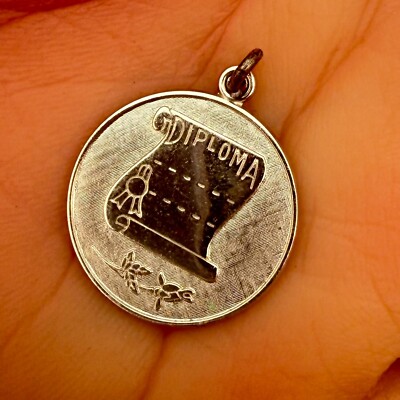 Wells Vintage 925 Sterlingsilber Diplom Charm Anhänger 1'' (3,1g)