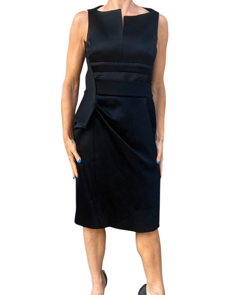 Vestido de cóctel para mujer J. Mendel Paris 8 negro sin mangas funda de seda acanalada Foto 4 de 4