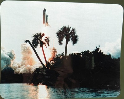 Photo Transparency Rockwell Int 8x10'' Space Shuttle Launch Palm Trees NASA 2602