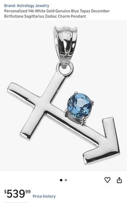 14k White Gold Genuine Blue Topaz December Birthstone Charm Pendant