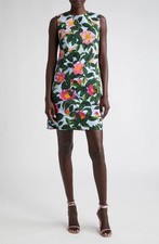 Oscar de la Renta Womens Camellia Print Cotton Poplin Shift Dress Pink Blue Sz 6