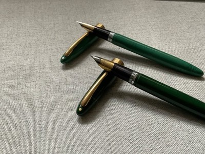 2 Vintage SHEAFFER WHITE DOT Snorkel GREEN FOUNTAIN PEN 14k tips