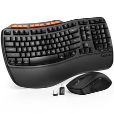 Ergonomic Wireless Keyboard and Mouse Combo, 2.4G Full Size Wave Key Board with