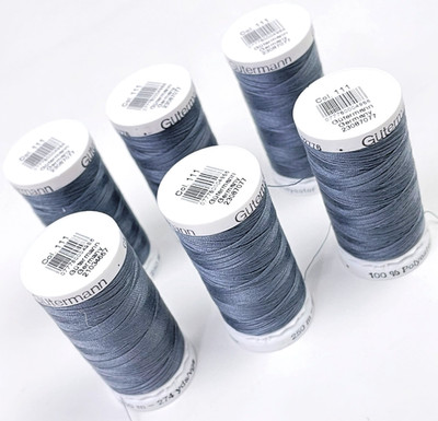 PACK OF 6 - Gutermann 111 Slate Grey 250m 274yds Polyester Sew All Thread