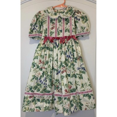1990's Rare Editions Girls Berry Print Dress Lace Trim Bows Size 4  Cottagecore