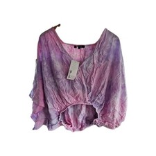 Yana K Tie Dyed Rayon Challis Cropped V Neck Top Boho SZ Lg New Usa Made Nwt