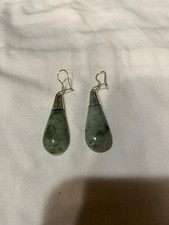 STERLING SILVER 925 PALE GREEN JADE EARRINGS,