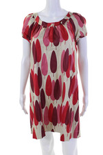 Orla Kiely Womens Silk Abstract Tree Print Short Sleeve Mini Dress Beige Size 2