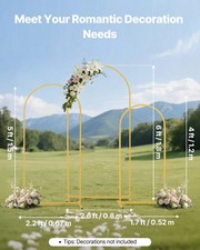 Arch Backdrop Stand, Set of 3, 6/5/4 ft, Stable Structure, Easy Assembly, Gold