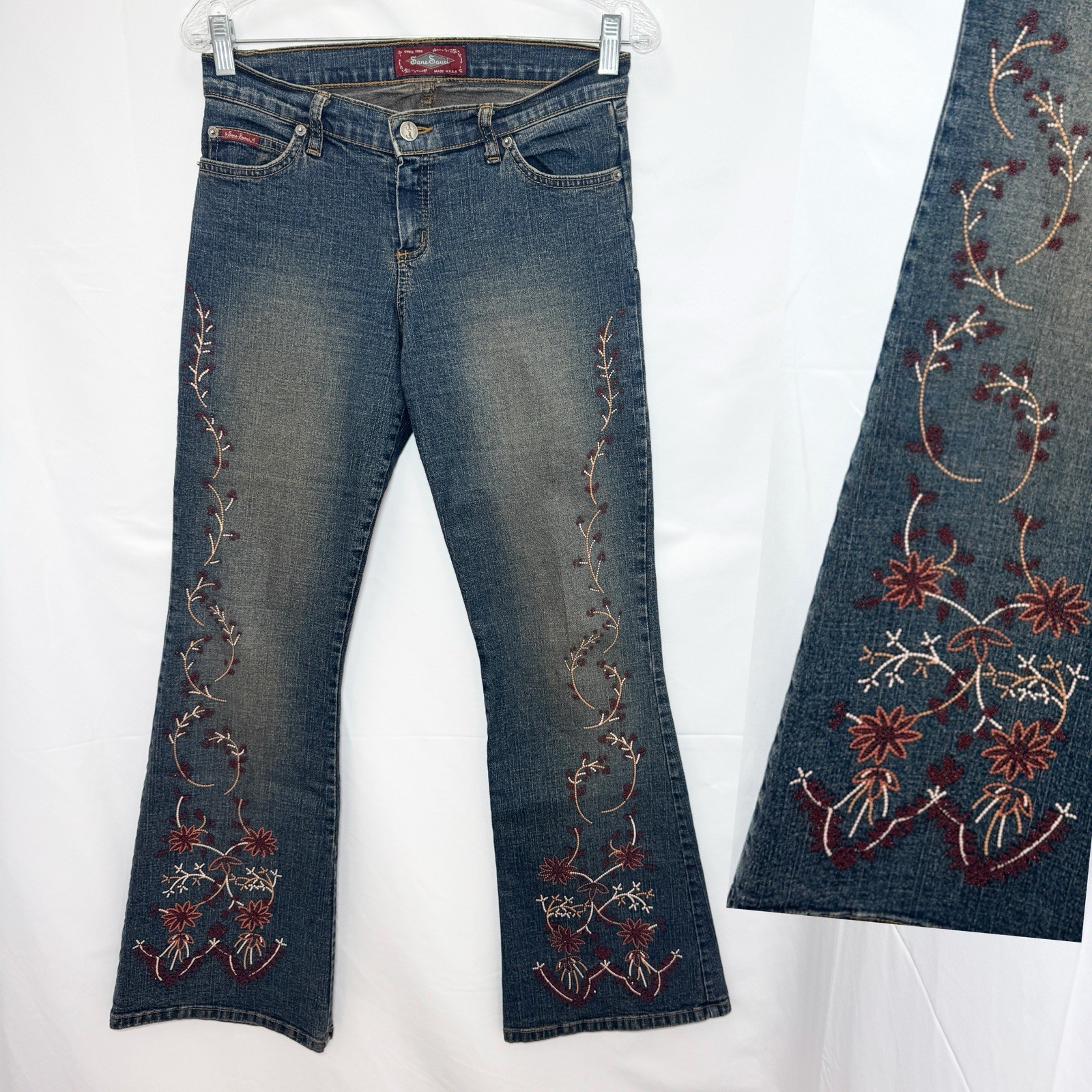 Vintage Y2K Low Rise Flare Jeans Size 8 (29x31) Beaded Boho Festival Fairy Indie