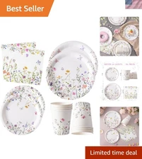 96PCS Wildflower Paper Plates and Napkins for Tea Party Decorations, Disposab...