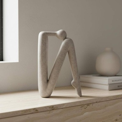 Abstract Human Statue Handmade Crouching Figure Figurine Textured Finish