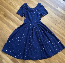 Gown Town Retro Navy Polka Dot Dress – Size Medium – New Without Tags