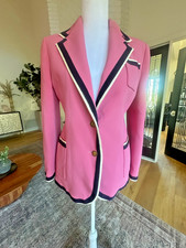 GUCCI Pink Grosgrain Trim Crepe Blazer Jacket IT 42 US 6 Clover Silk Lining Auth