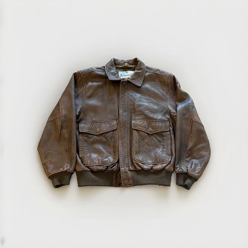 Aeropostale Bomber Jacket Mens 42 Compagnie Generale Brown Leather Flight Vtg - product listing photo