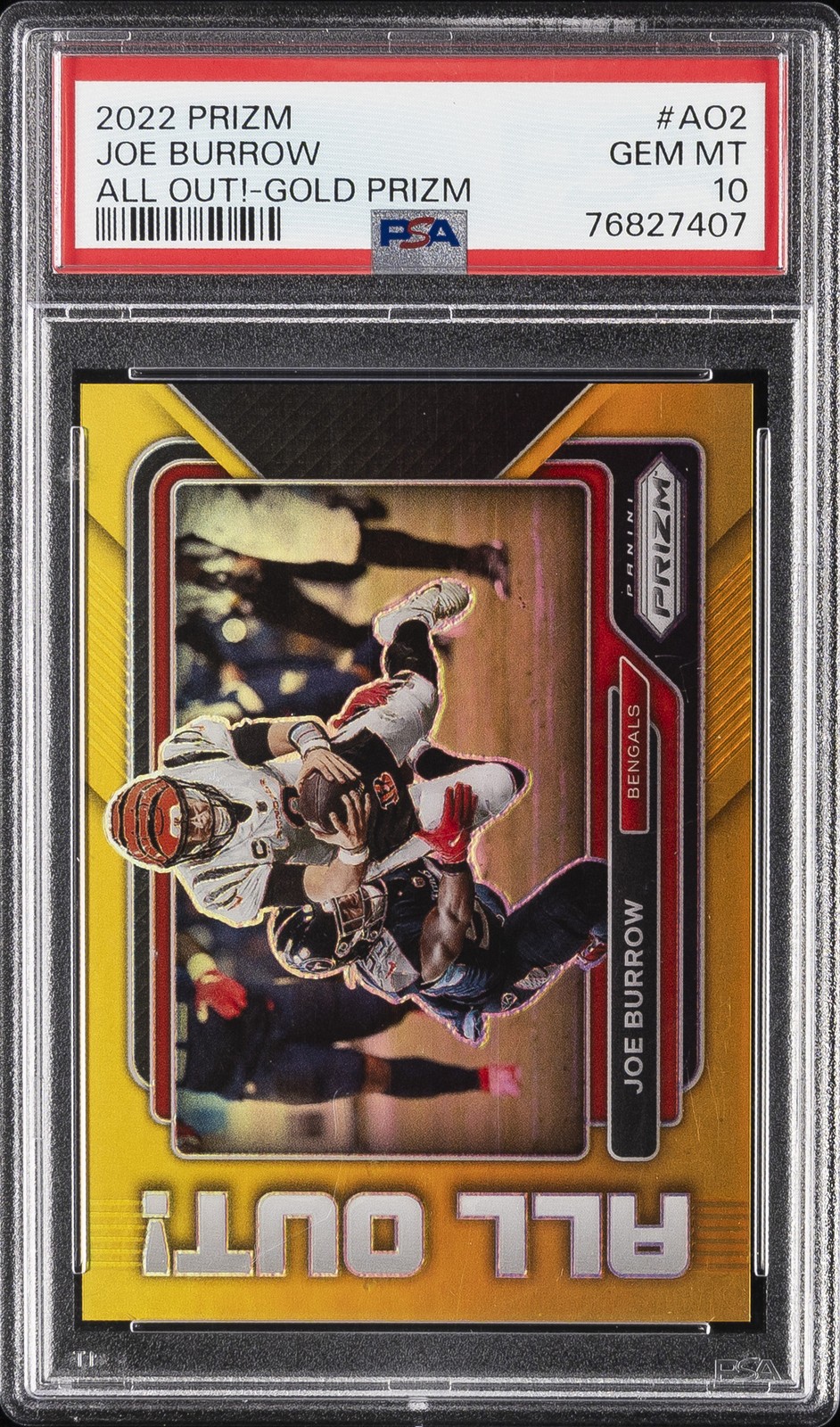 2022 PANINI PRIZM ALL OUT! GOLD PRIZM #AO2 JOE BURROW 6/10 PSA 10