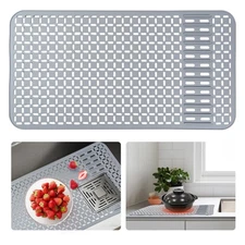 Silicone Sink Mat 26''x14'' Kitchen Sink Protector Mat With DIY Drain Hole, G...