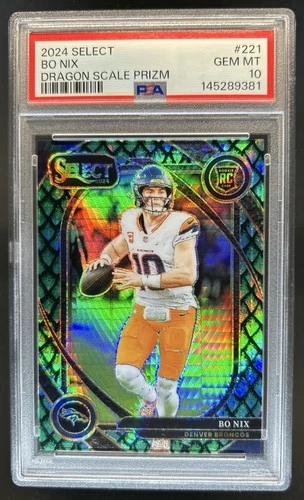 2024 Panini Select Bo Nix Club RC Dragon Scale Prizm Rookie #/81 Broncos PSA 10