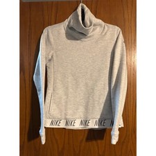 Nike Dri-FIT Womens Funnel Neck Sweatshirt Gray Heather Logo Hem Pullover XS