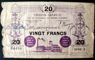 MINES D'ANZIN ( NORD 59 ) 20 Frs 1914 Pirot 59/94 TRES RARE (R2)