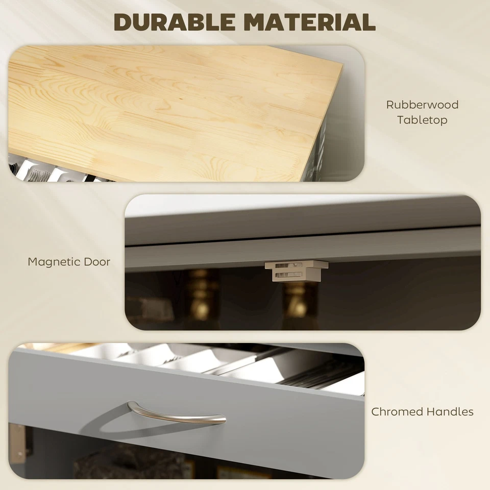 HOMCOM Rolling Kitchen Island Trolley Storage Cart w/ Rubberwood Top, Grey - Image 4 of 4