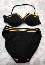 80s bikini black gold Anne Klein USA High Cut High Waist vintage sz 12