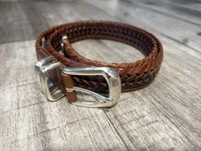 EUC Fossil Brown Leather Braided Belt W/ Silver Tone Buckle Size 34