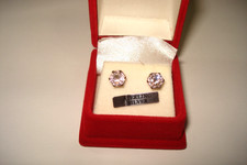 CZ Pink Stone Post Stud Earrings Sterling Silver - NEW With Case