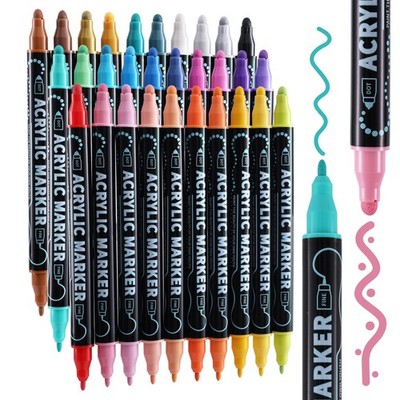 30 Colors Dual Tip Acrylic Paint Markers, Dot & Fine Tip Acrylic Paint Pens f...