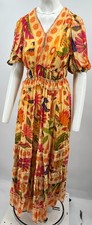 Farm Rio Tapestry Yellow Floral Print Tiered Midi Dress sz XS DAMAGE
