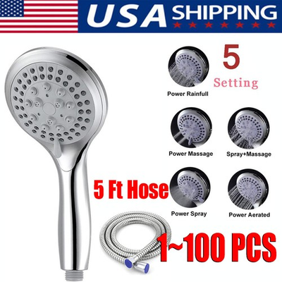 #ad High Pressure Shower Head 5 Settings Handheld Shower Heads Spray With 5 FT Hose $43.20