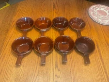 Mar-Crest Daisy Dot Brown Stoneware Soup Bowls w/Handle  Lot of 7 Vintage  T1918
