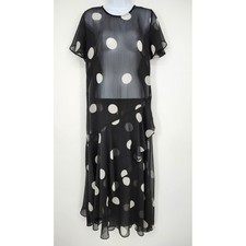 Black White Polka Dot NWT Womens Maxi Dress Size 4 Sheer Ruffle Preppy Old Money