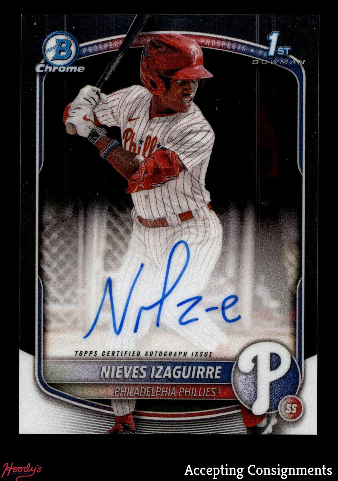 2025 Bowman Chrome Prospect Nieves Izaguirre 1ST ROOKIE ON CARD AUTO PHILLIES