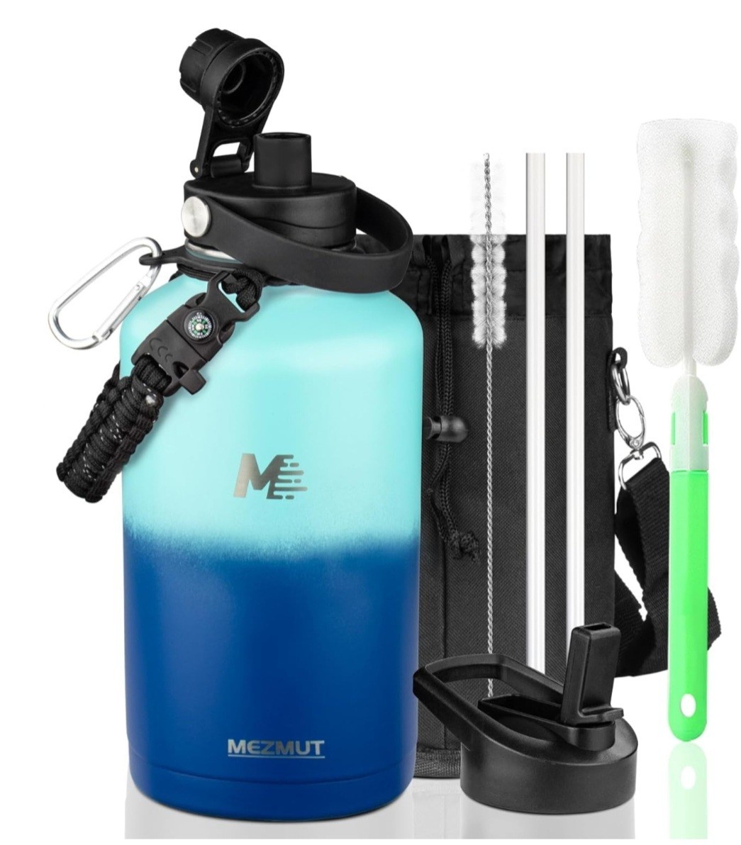 MEZMUT 64oz Insulated Water Bottle with Straw&2 Lids,Stainless Steel Water...