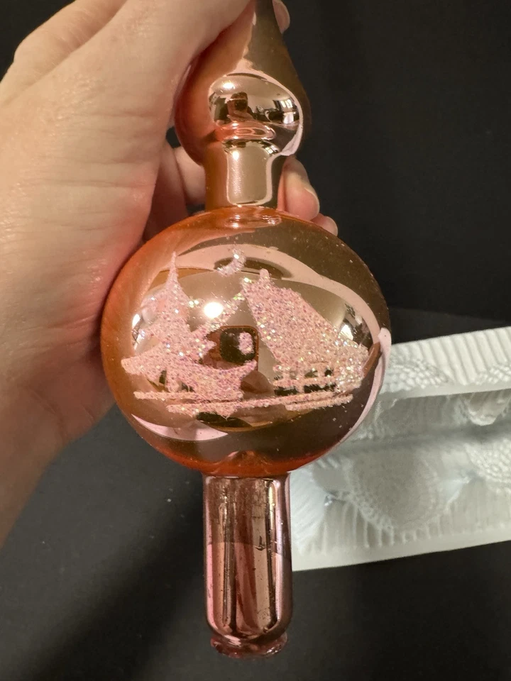 Vintage Glass Christmas Tree Topper Pink West German 29cm Kitsch Retro Glitter - Image 2 of 4