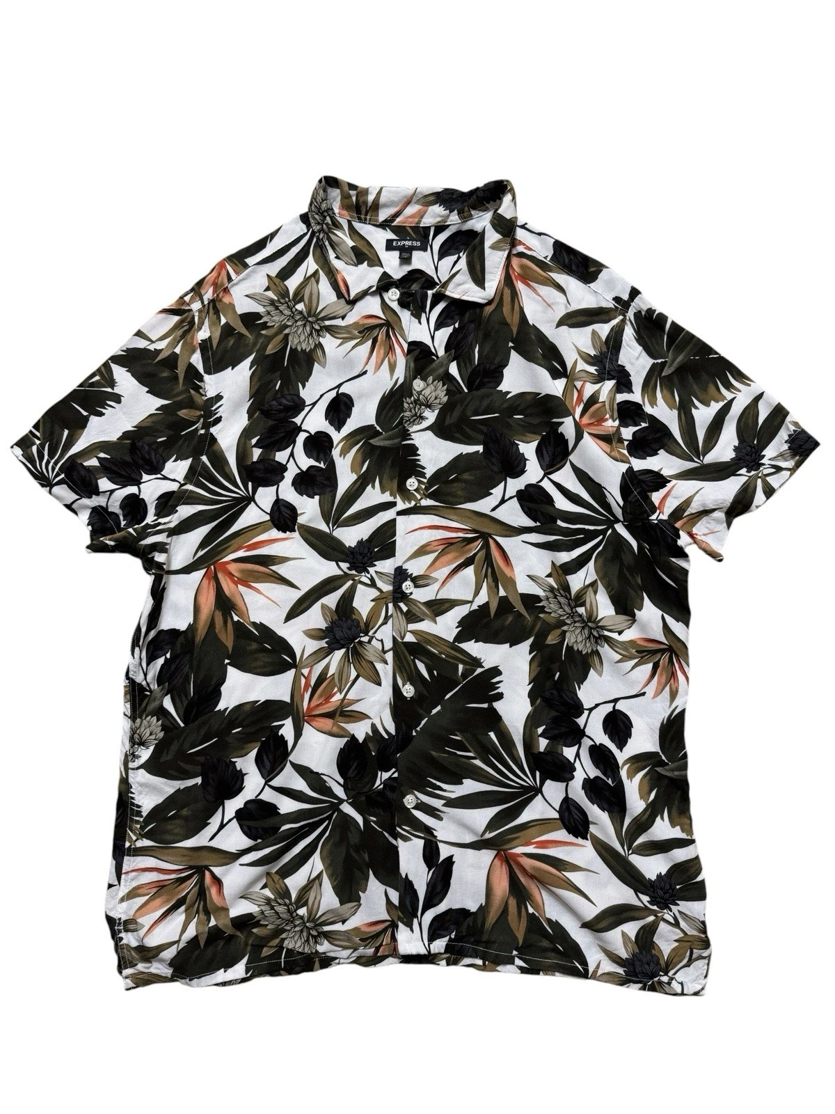 Express Mens Tropical Floral Button Shirt Large Rayon Short Sleeve