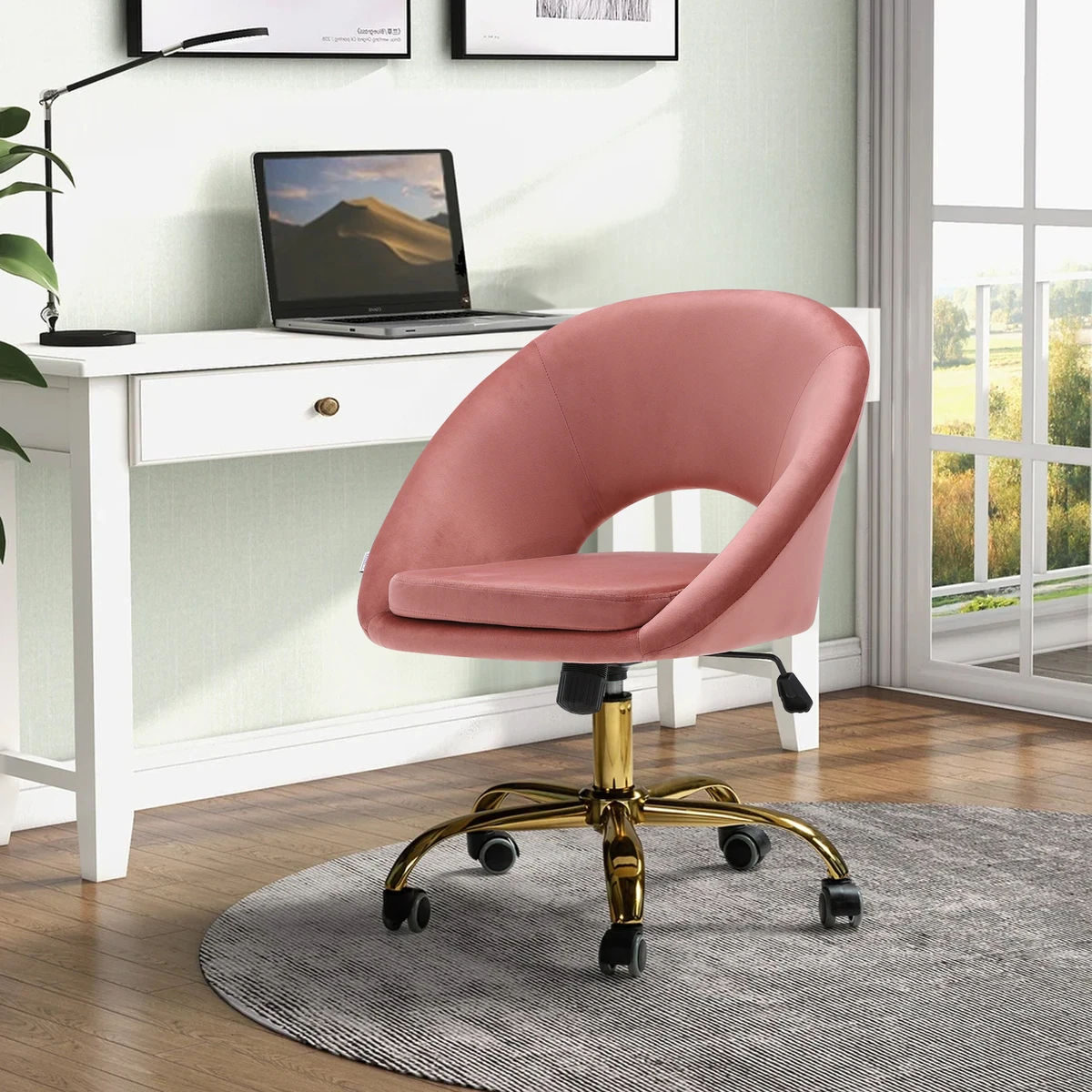 Adjustable Home Office Computer Chair Mobile Velvet Padded Armchair 360 Swivel