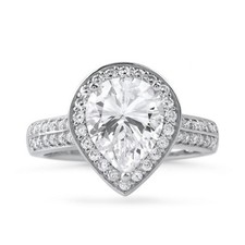 Sterling Silver Pear Cut Cubic Zirconia High Grade CZ Halo Cocktail Ring