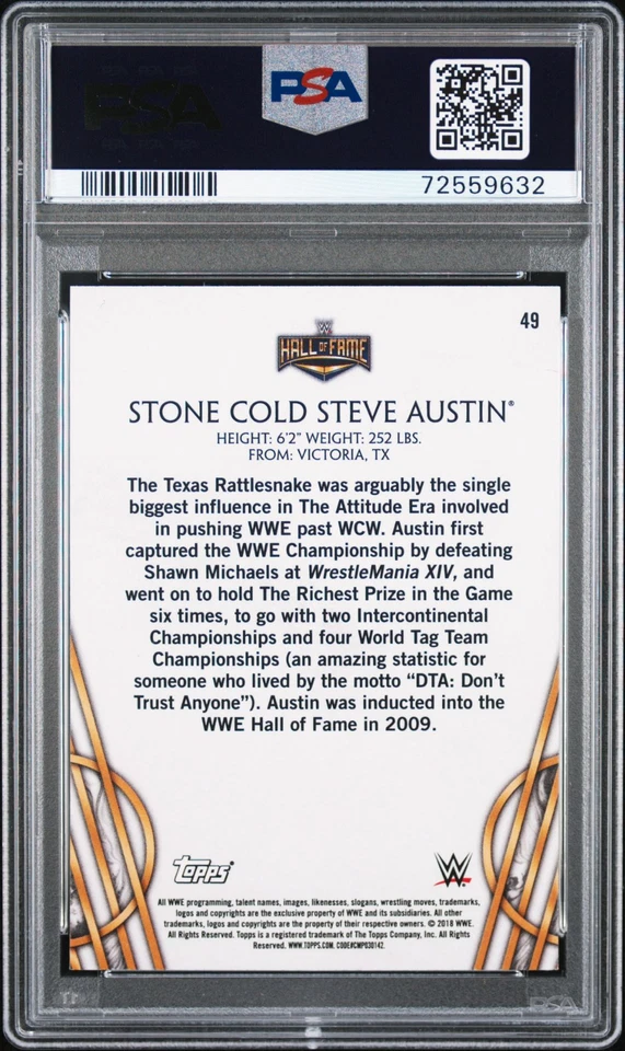 2018 Topps Legends Of WWE #49 Stone Cold Steve Austin – PSA GEM MT 10 ~ POP 1 ~ - Image 2 of 2