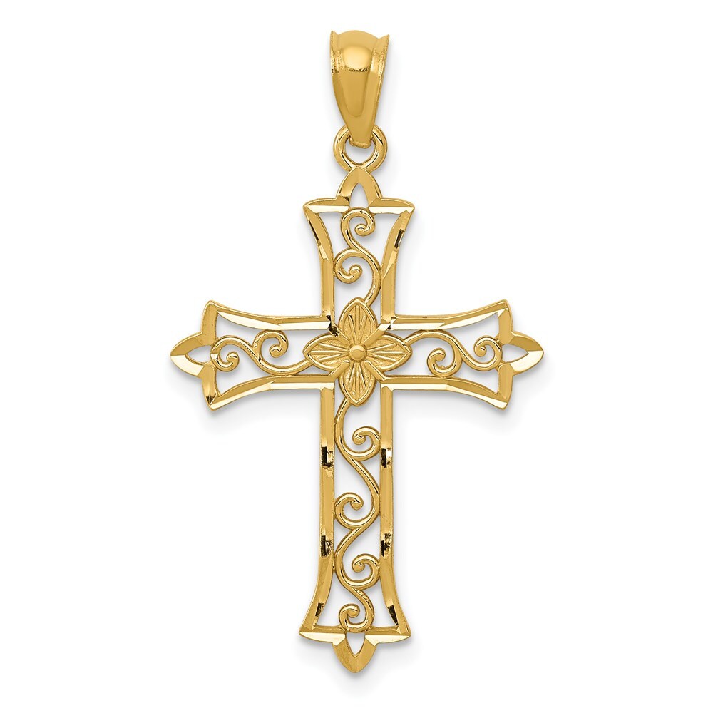 14k Yellow Gold Cross Pendant L- 0.99 Inch, W-0.71 Inch, 0.89 gram