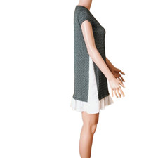 Black & White Shift Dress XS Ruffle Hem, Cap Sleeves. Stretch. Made in USA